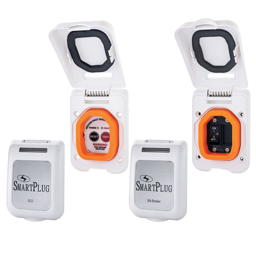 SmartPlug Combo Kit w/ELCI Sensor  30 Amp Breaker Non-Metallic Door - White - Deckhand Marine Supply