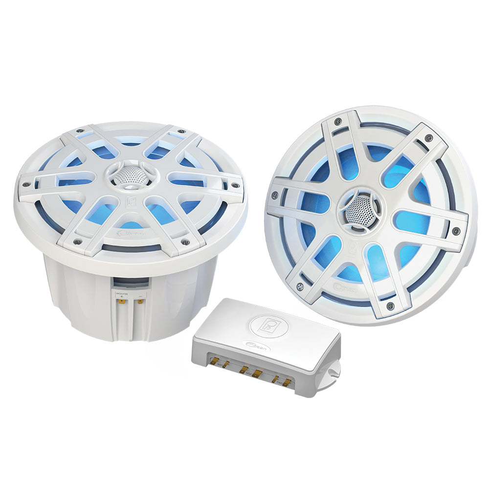 Poly-Planar MA-OC8 8" 500 Watt Waterproof Blue LED Speaker - White - Deckhand Marine Supply