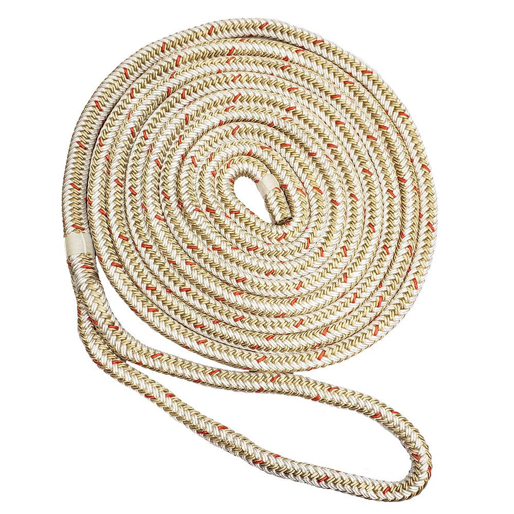 New England Ropes 3/4" Double Braid Dock Line - White/Gold w/Tracer - 50 - Deckhand Marine Supply