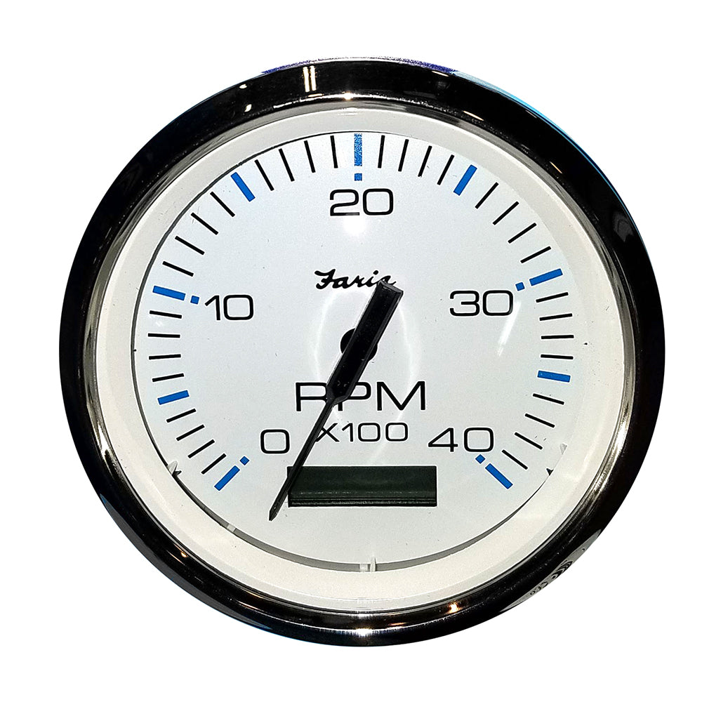 Faria Chesapeake White SS 4" Tachometer w/Hourmeter (4000 RPM) (Diesel) (Mech. Takeoff  Var. Ratio Alt) - Deckhand Marine Supply