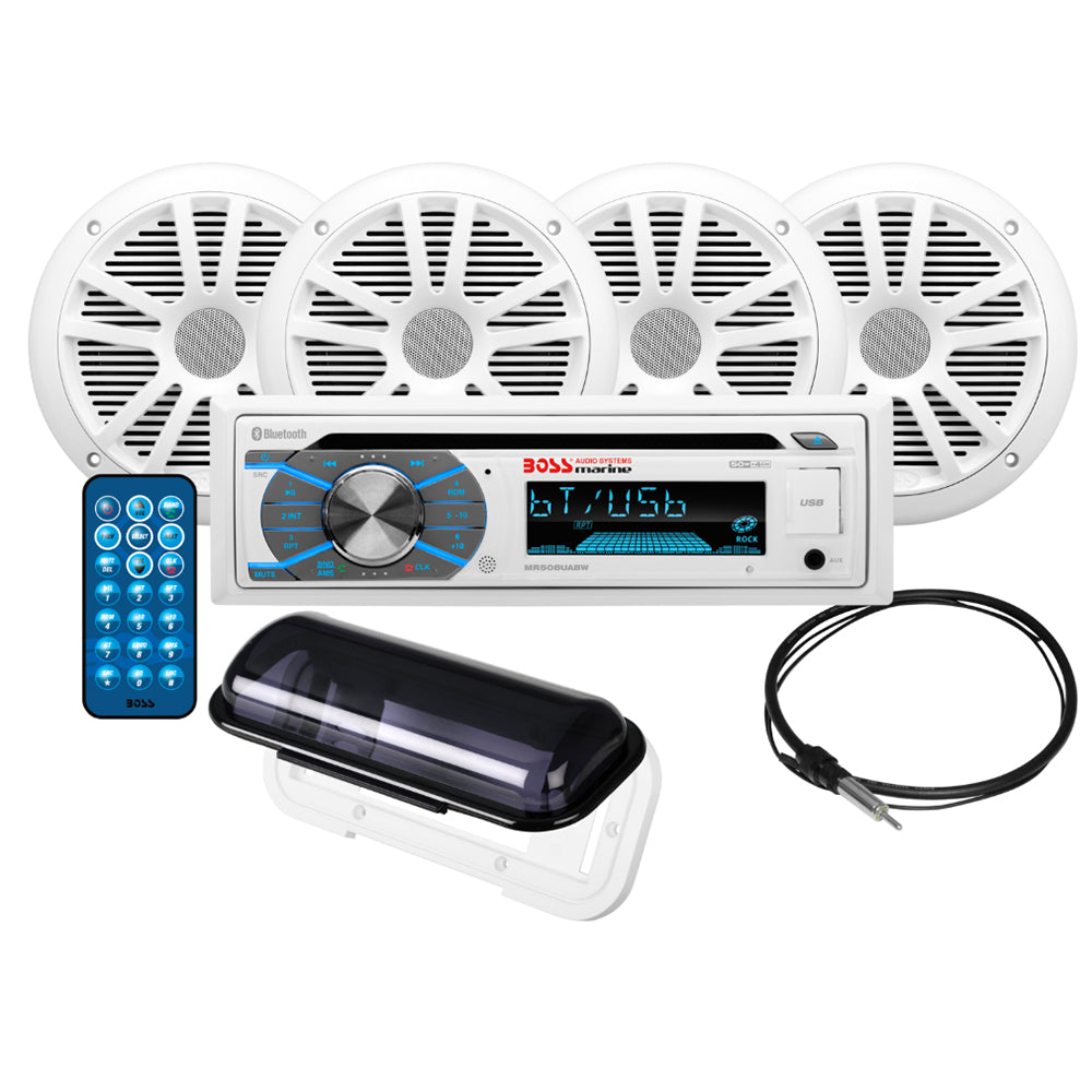Boss Audio MCK508WB.64S Marine Stereo  2 Pairs of 6.5" Speaker Kit - White - Deckhand Marine Supply