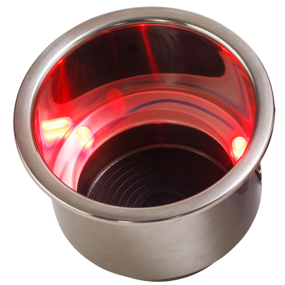 Sea-Dog LED Flush Mount Combo Drink Holder w/Drain Fitting - Red LED - Deckhand Marine Supply