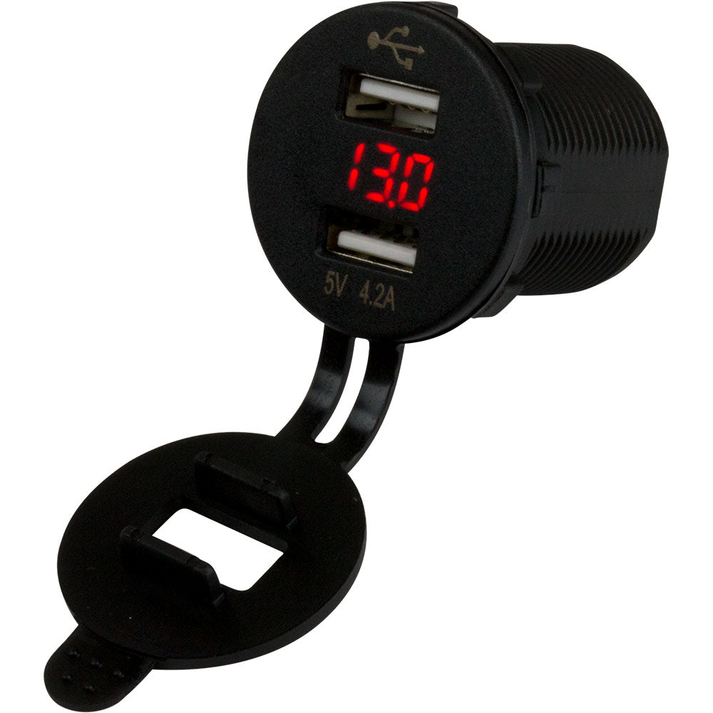 Sea-Dog Dual USB Socket/Voltmeter w/Hidden Display - Deckhand Marine Supply