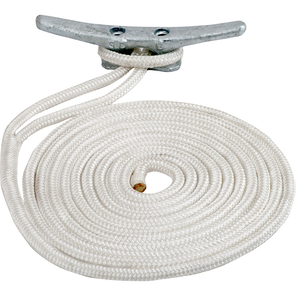 Sea-Dog Double Braided Nylon Dock Line - 1/2" x 10 - White - Deckhand Marine Supply