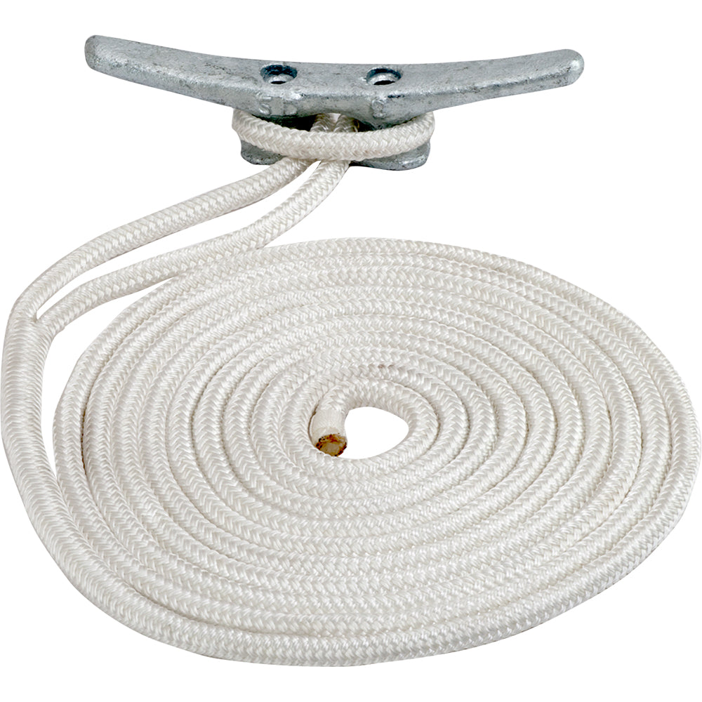 Sea-Dog Double Braided Nylon Dock Line - 5/8" x 25 - White - Deckhand Marine Supply
