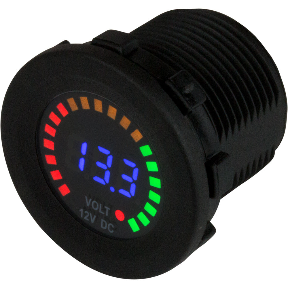 Sea-Dog Round Voltage Meter DC - 5V-15V w/Rainbow Dial - Deckhand Marine Supply