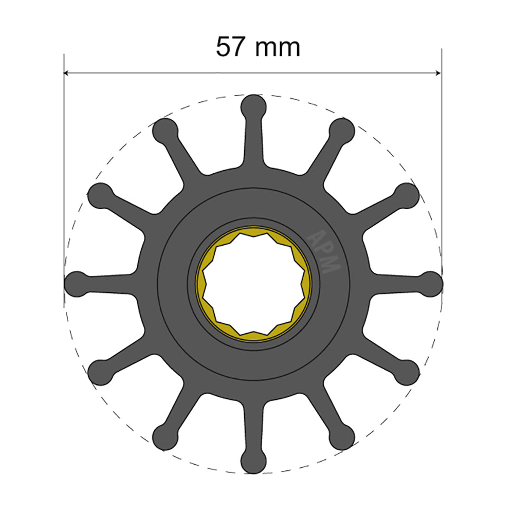 Albin Group Premium Impeller Kit 57 x 16 x 48.2mm - 12 Blade - Spline Insert - Deckhand Marine Supply
