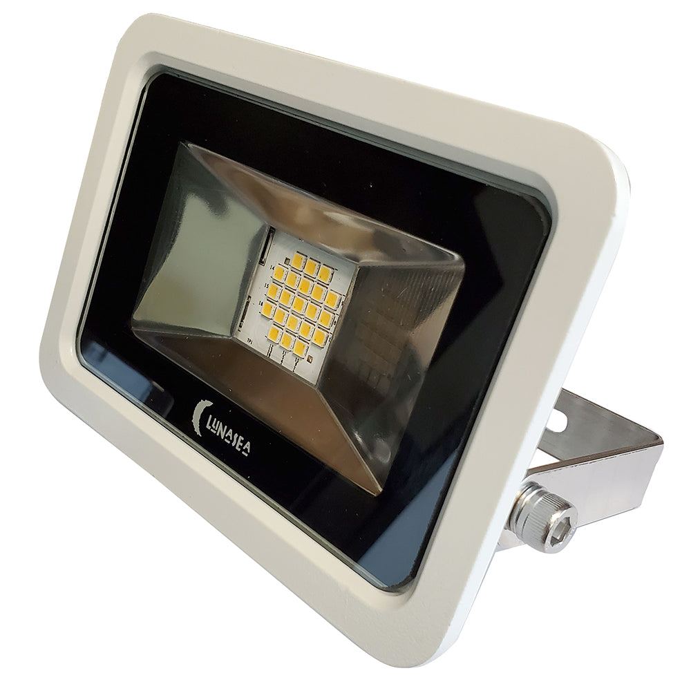 Lunasea 10W Slimline LED Floodlight, 120VAC Only, Cool White, 1200 Lumens, 3 Cord - White Housing - Deckhand Marine Supply