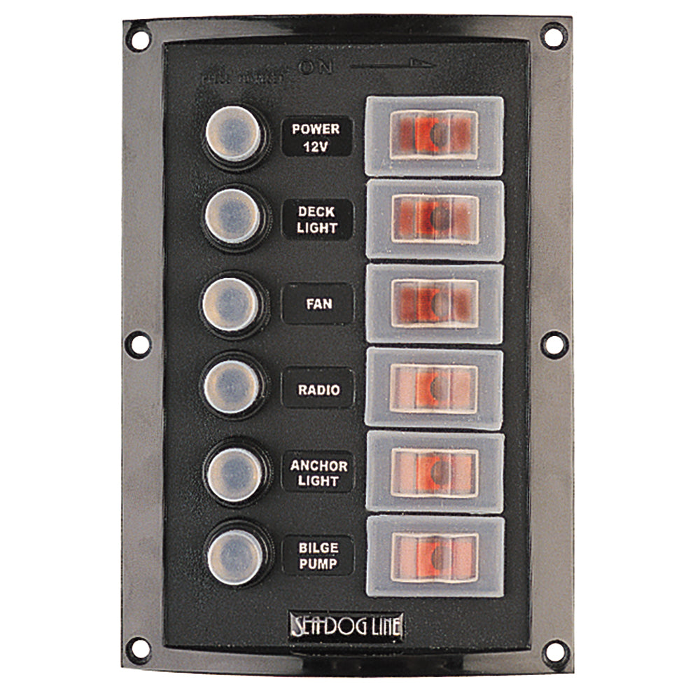 Sea-Dog Splash Guard Circuit Breaker Panel - 6 Circuit - Deckhand Marine Supply