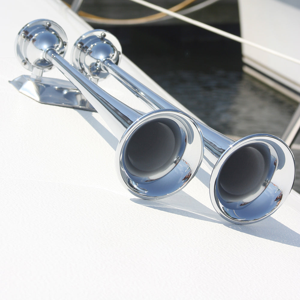 Marinco 12V Chrome Plated Dual Trumpet Air Horn - Deckhand Marine Supply