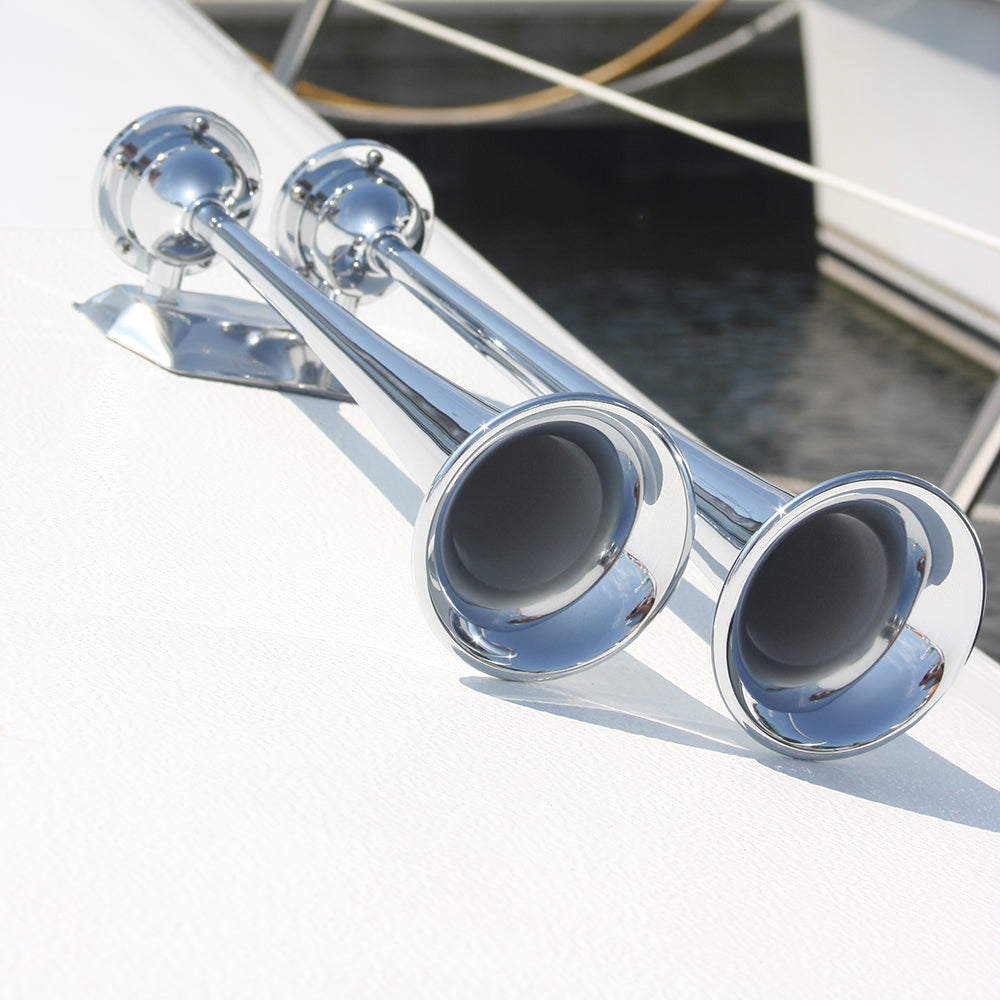 Marinco 24V Chrome Plated Dual Trumpet Air Horn - Deckhand Marine Supply
