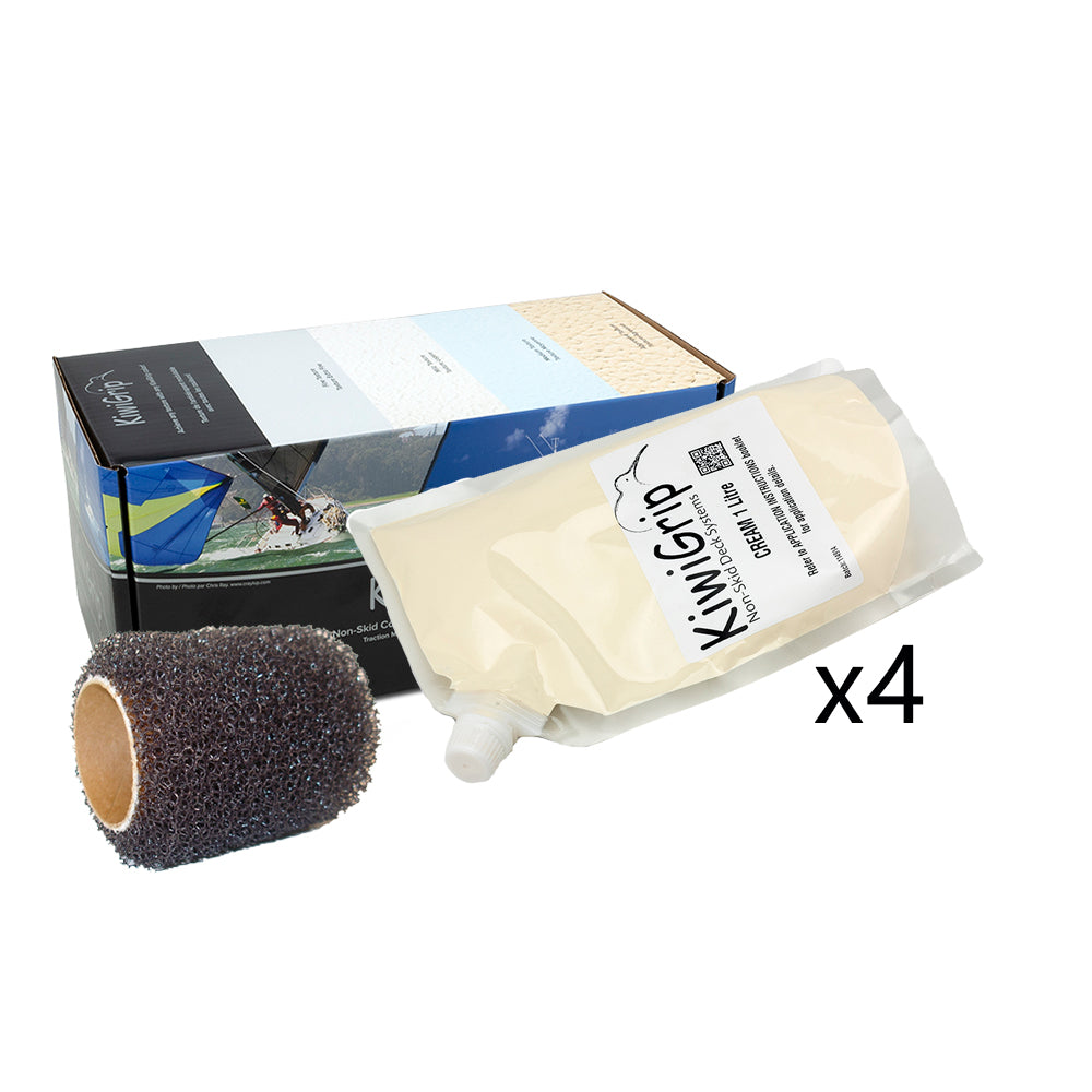 KiwiGrip 4 - 1 Liter Pouches - Cream w/4" Roller - Deckhand Marine Supply