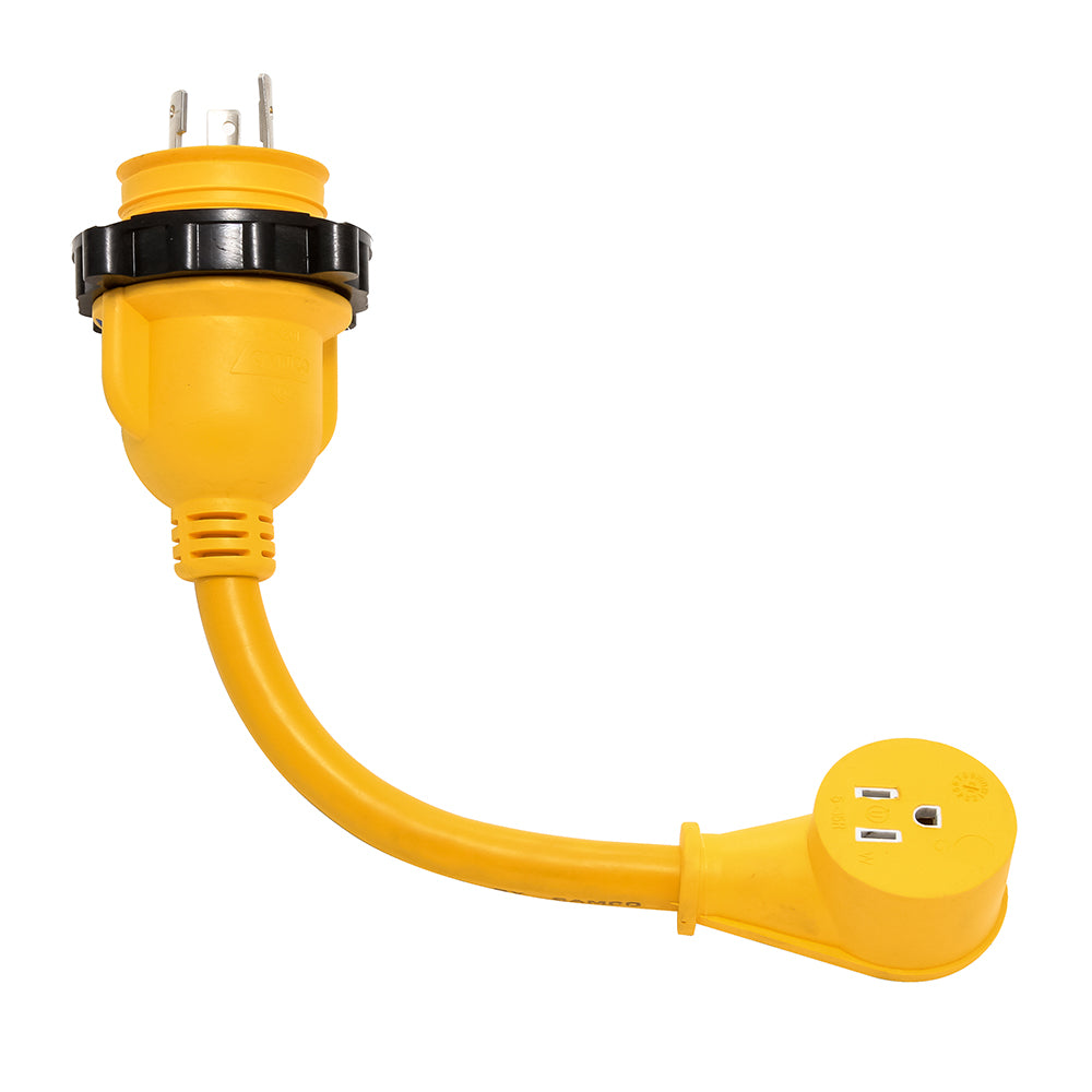 Camco 30AM/15AF Power Grip Marine 12" Dogbone - M-Locking/90F Adapter - Deckhand Marine Supply