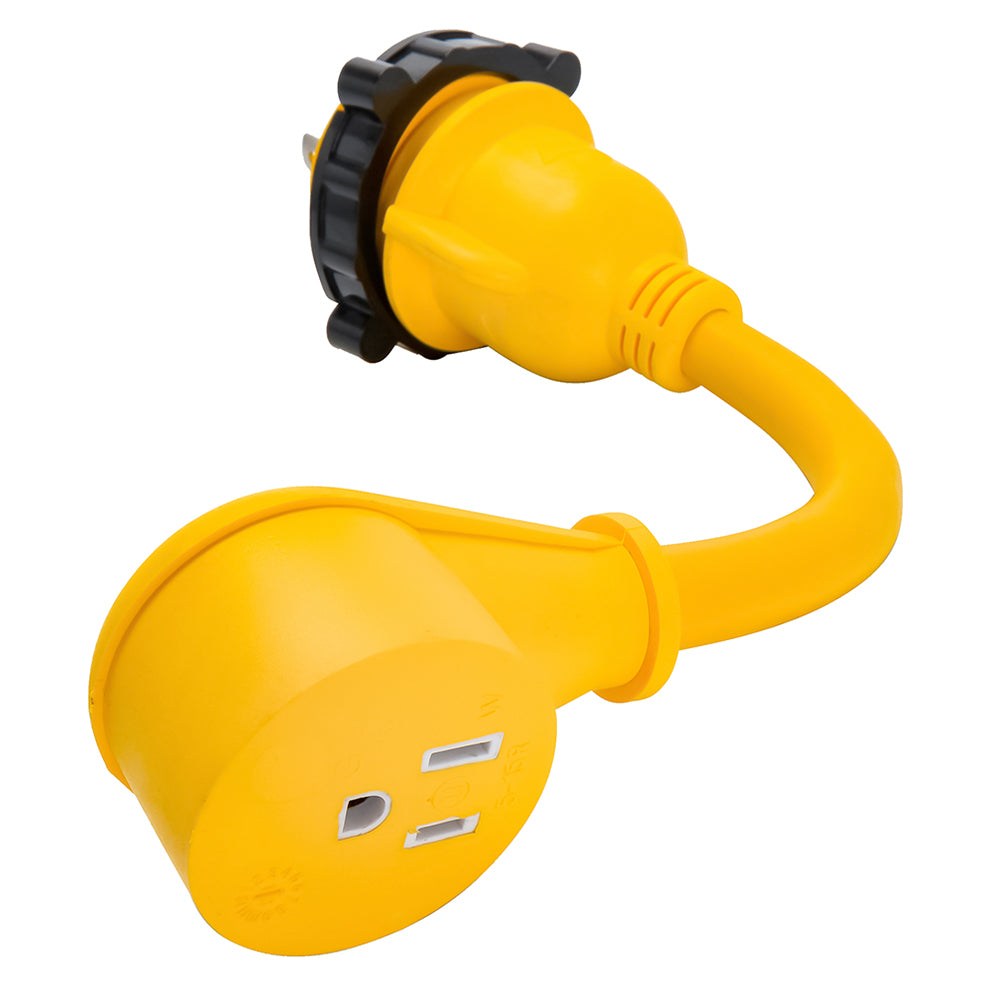 Camco 30AM/15AF Power Grip Marine 12" Dogbone - M-Locking/90F Adapter - Deckhand Marine Supply