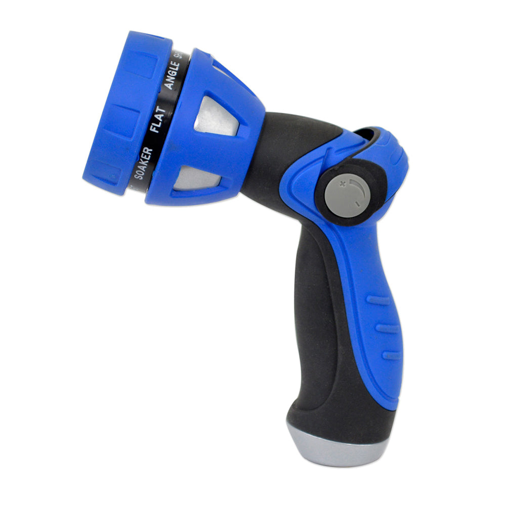 HoseCoil Thumb Lever Nozzle w/Metal Body  Nine Pattern Adjustable Spray Head - Deckhand Marine Supply