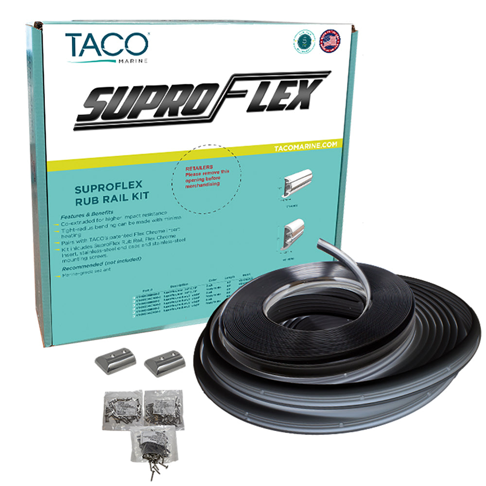 TACO SuproFlex Rub Rail Kit - Black w/Flex Chrome Insert - 2"H x 1.2"W x 80L - Deckhand Marine Supply