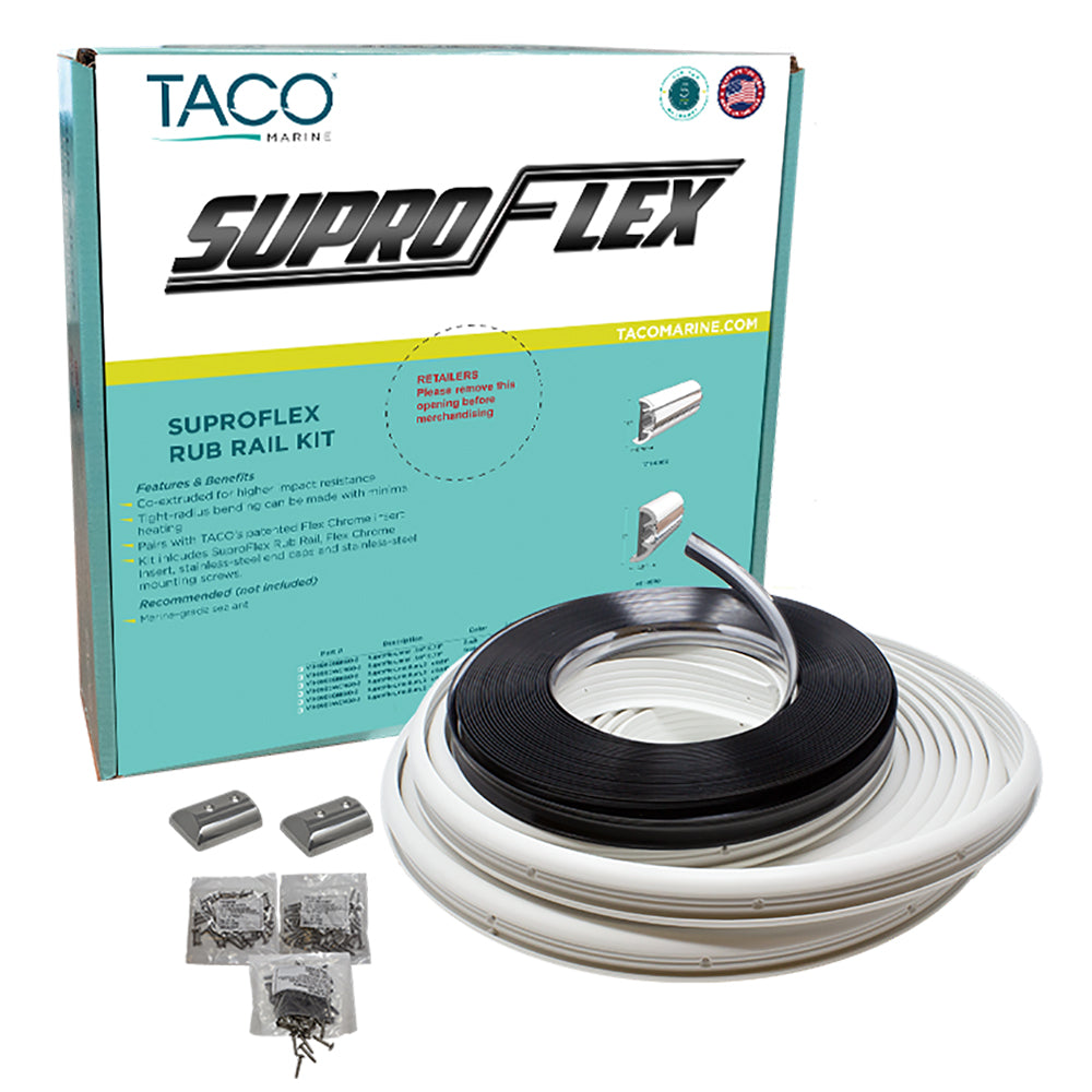 TACO SuproFlex Rub Rail Kit - White w/Flex Chrome Insert - 2"H x 31/32"W x 80L - Deckhand Marine Supply