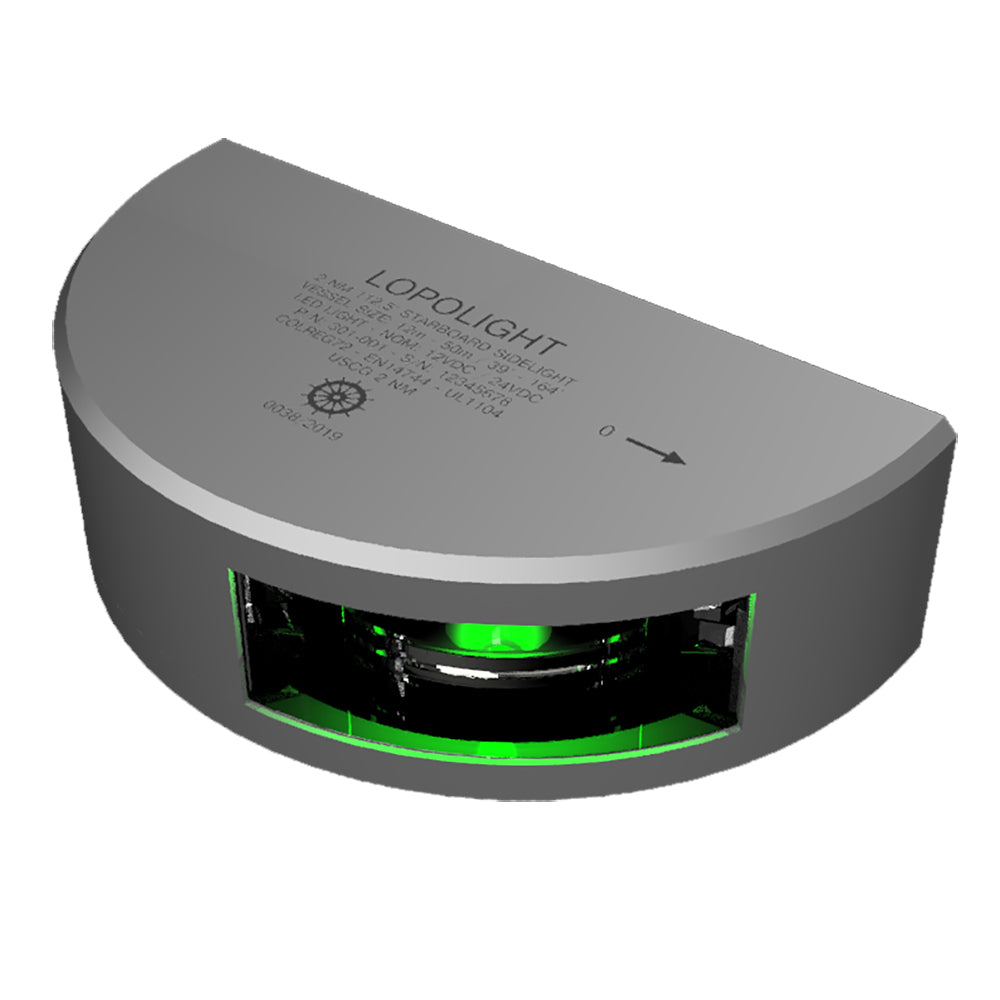 Lopolight Series 301-001 - Navigation Light - 2NM - Vertical Mount - Green - Silver Housing - 6M Cable - Deckhand Marine Supply