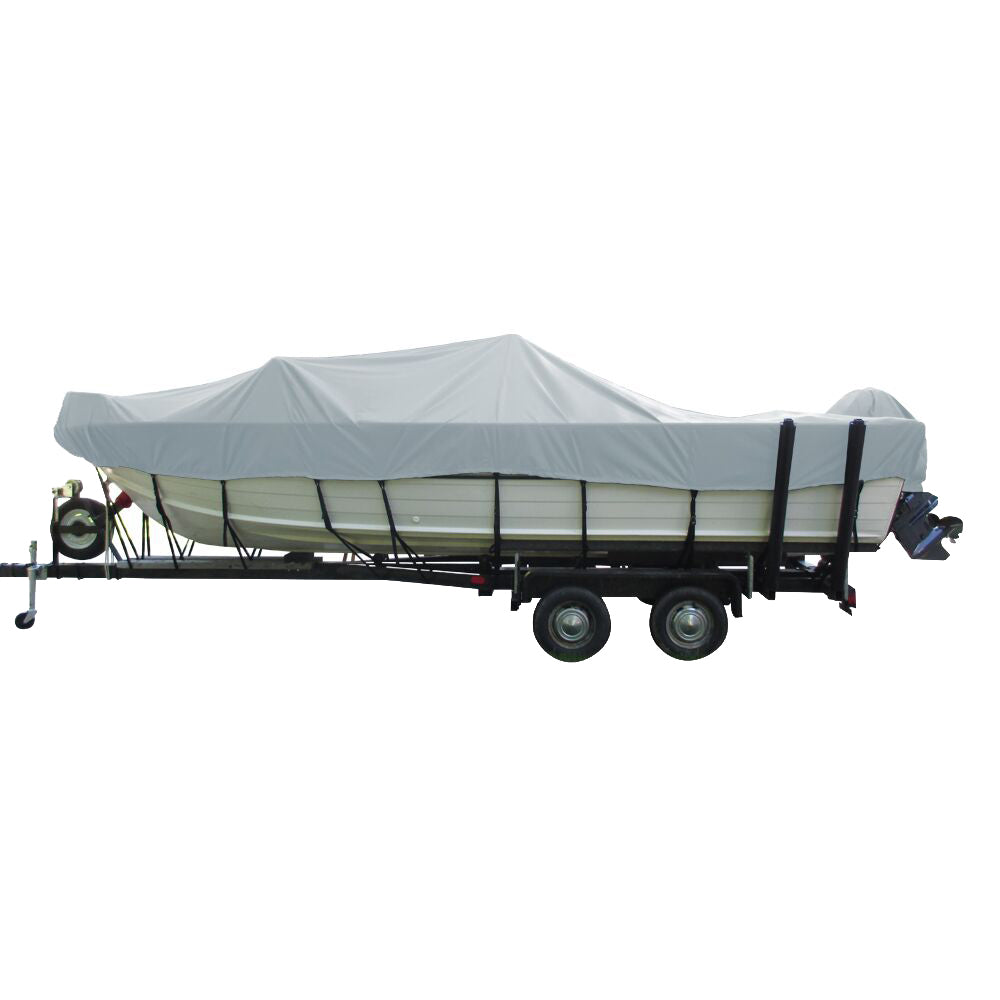 Carver Performance Poly-Guard Wide Series Styled-to-Fit Boat Cover f/18.5 Aluminum V-Hull Boats w/Walk-Thru Windshield - Grey - Deckhand Marine Supply