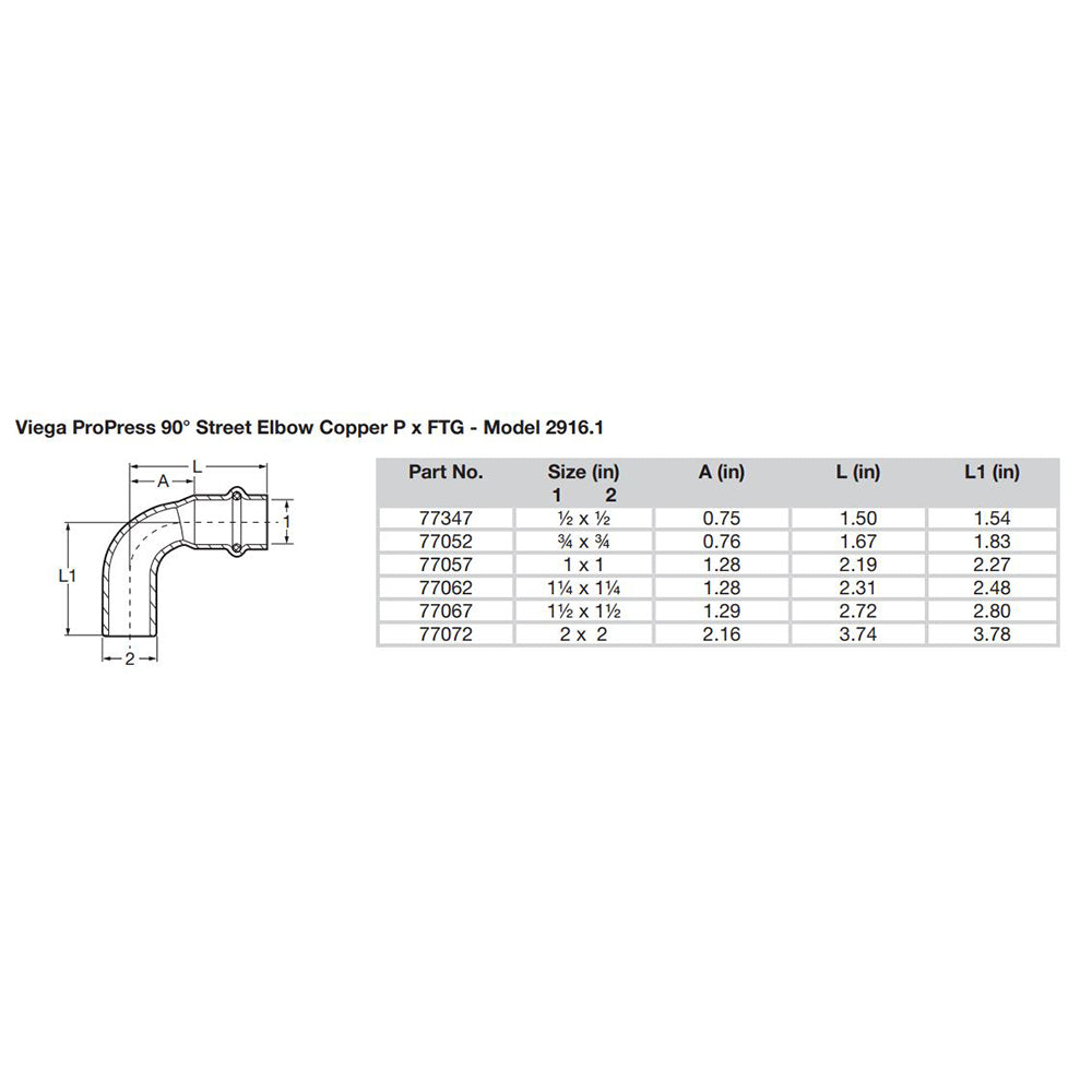 Viega ProPress 2" - 90 Copper Elbow - Street/Press Connection - Smart Connect Technology - Deckhand Marine Supply