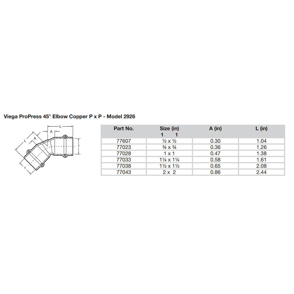 Viega ProPress 1/2" - 45 Copper Elbow - Double Press Connection - Smart Connect Technology - Deckhand Marine Supply