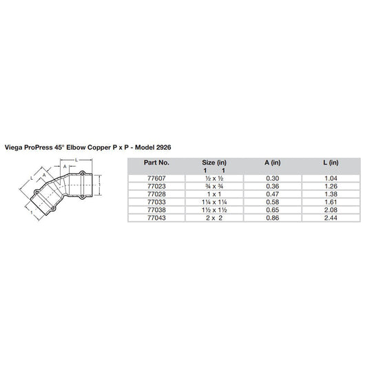 Viega ProPress 2" - 45 Copper Elbow - Double Press Connection - Smart Connect Technology - Deckhand Marine Supply