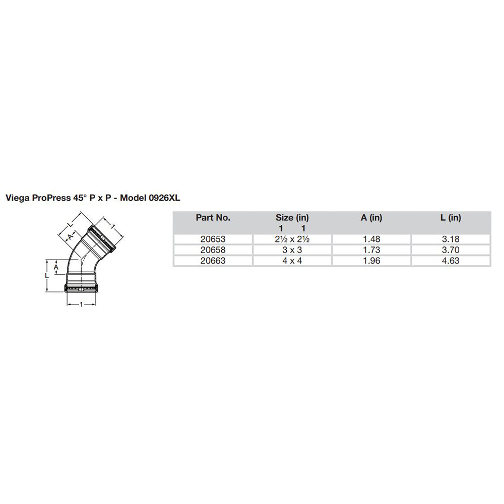 Viega ProPress 2-1/2" - 45 Copper Elbow - Double Press Connection - Smart Connect Technology - Deckhand Marine Supply
