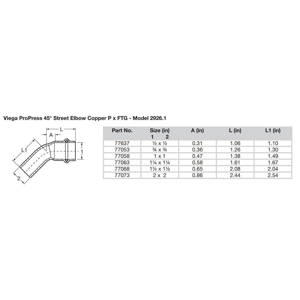 Viega ProPress 1/2" - 45 Copper Elbow - Street/Press Connection - Deckhand Marine Supply