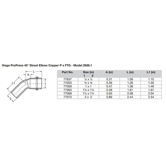 Viega ProPress 1/2" - 45 Copper Elbow - Street/Press Connection - Deckhand Marine Supply