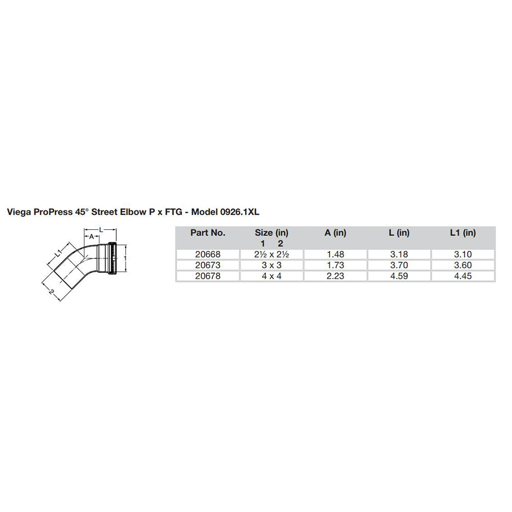 Viega ProPress - 2-1/2" - 45 Copper Elbow - Street/Press Connection - Smart Connect Technology - Deckhand Marine Supply