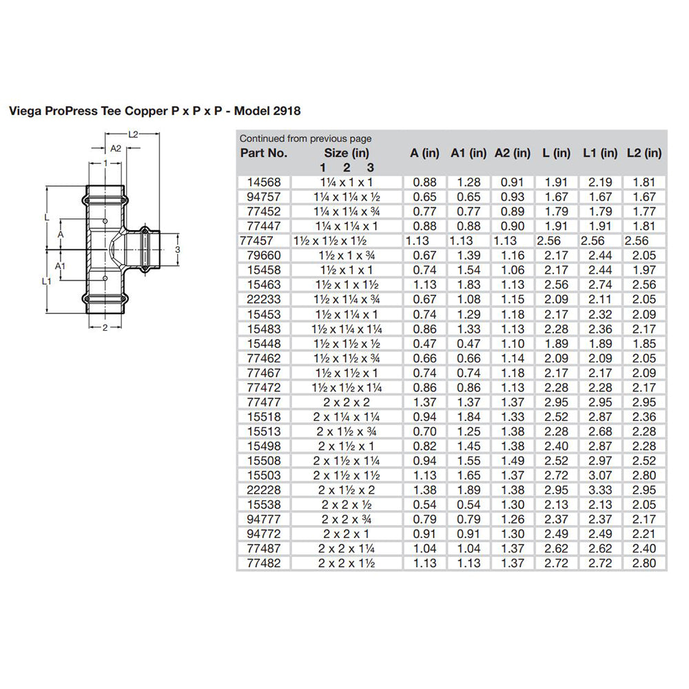 Viega ProPress 1-1/2" Copper Tee - Triple Press Connection - Smart Connect Technology - Deckhand Marine Supply