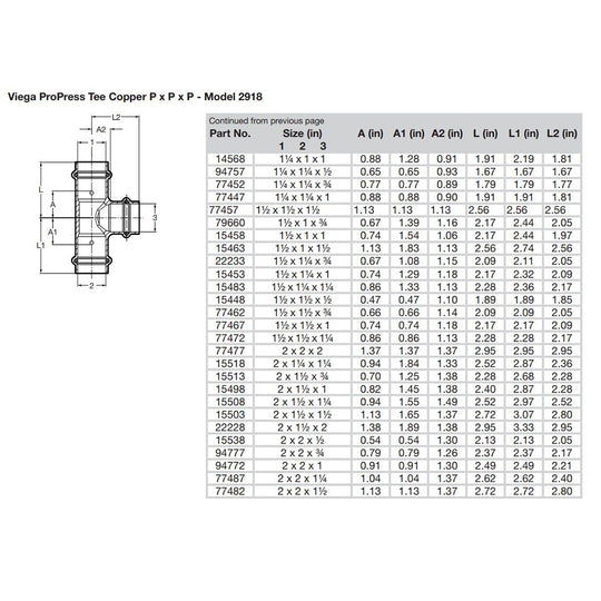 Viega ProPress 1-1/2" Copper Tee - Triple Press Connection - Smart Connect Technology - Deckhand Marine Supply