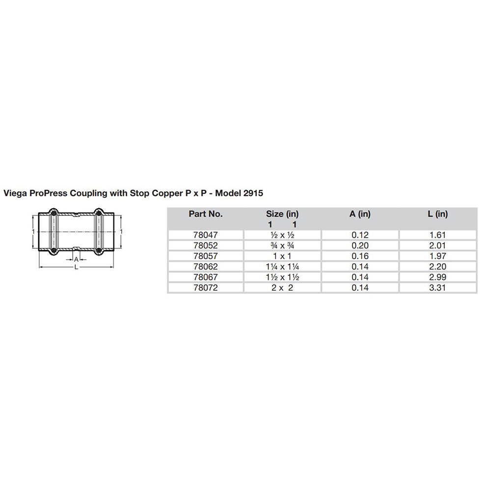 ProPress 1-1/2" Copper Coupling w/Stop - Double Press Connection - Smart Connect Technology - Deckhand Marine Supply