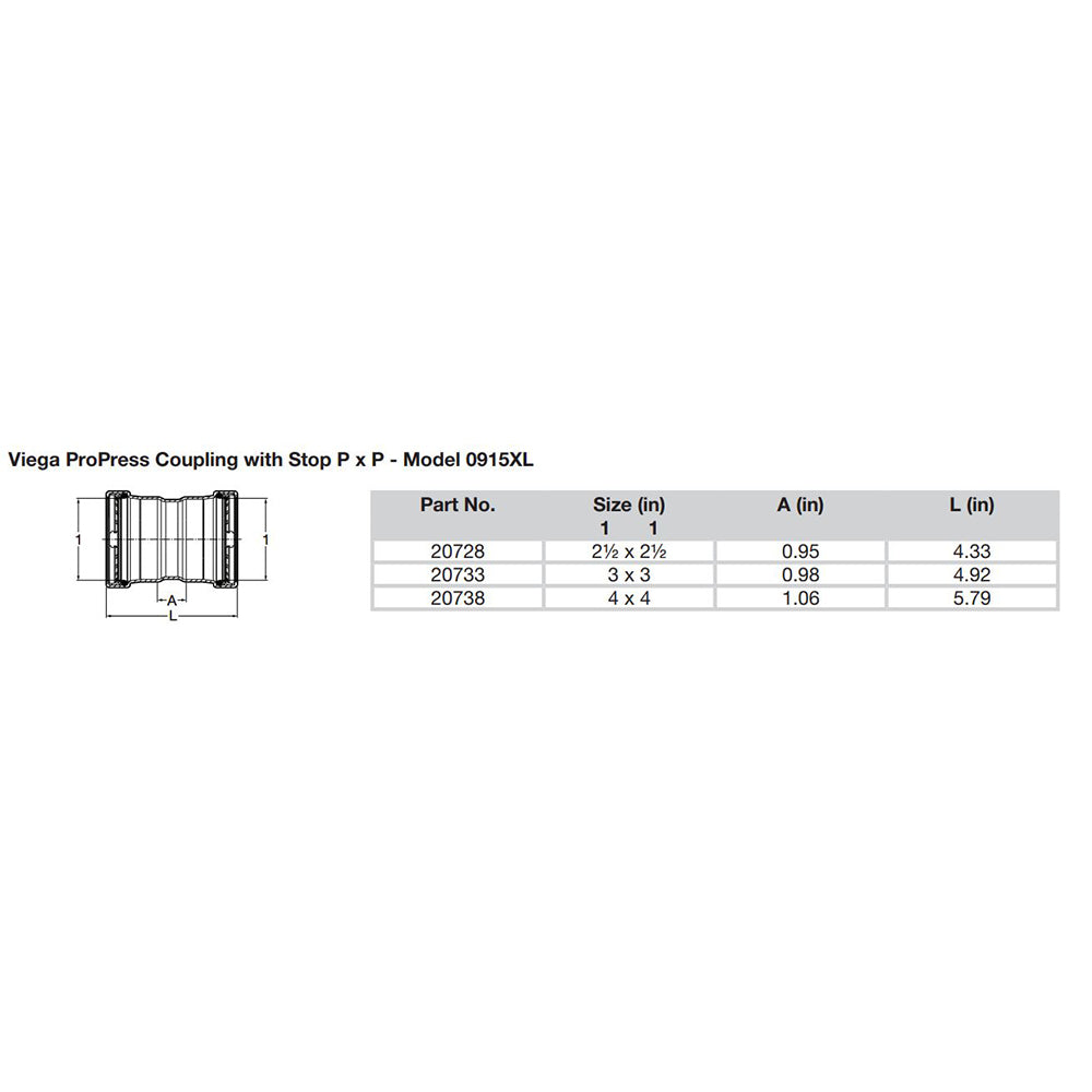 Viega ProPress 2-1/2" Copper Coupling w/Stop Double Press Connection - Smart Connect Technology - Deckhand Marine Supply