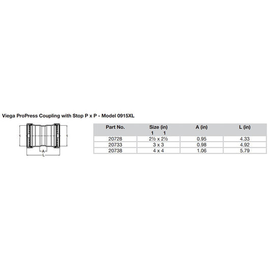 Viega ProPress 2-1/2" Copper Coupling w/Stop Double Press Connection - Smart Connect Technology - Deckhand Marine Supply