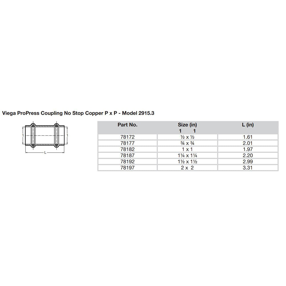 Viega ProPress 1/2" Copper Coupling w/o Stop - Double Press Connection - Smart Connect Technology - Deckhand Marine Supply