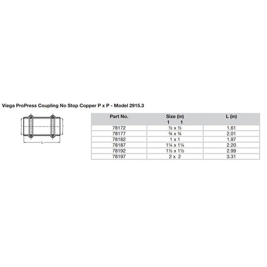 Viega ProPress 1/2" Copper Coupling w/o Stop - Double Press Connection - Smart Connect Technology - Deckhand Marine Supply
