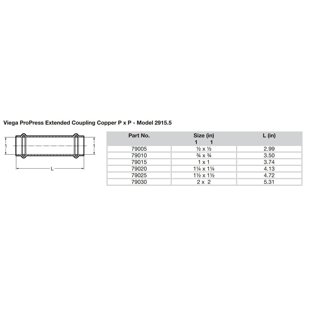 Viega ProPress 3/4" Extended Coupling w/o Stop - Double Press Connection - Smart Connect Technology - Deckhand Marine Supply