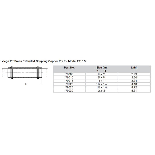 Viega ProPress 3/4" Extended Coupling w/o Stop - Double Press Connection - Smart Connect Technology - Deckhand Marine Supply
