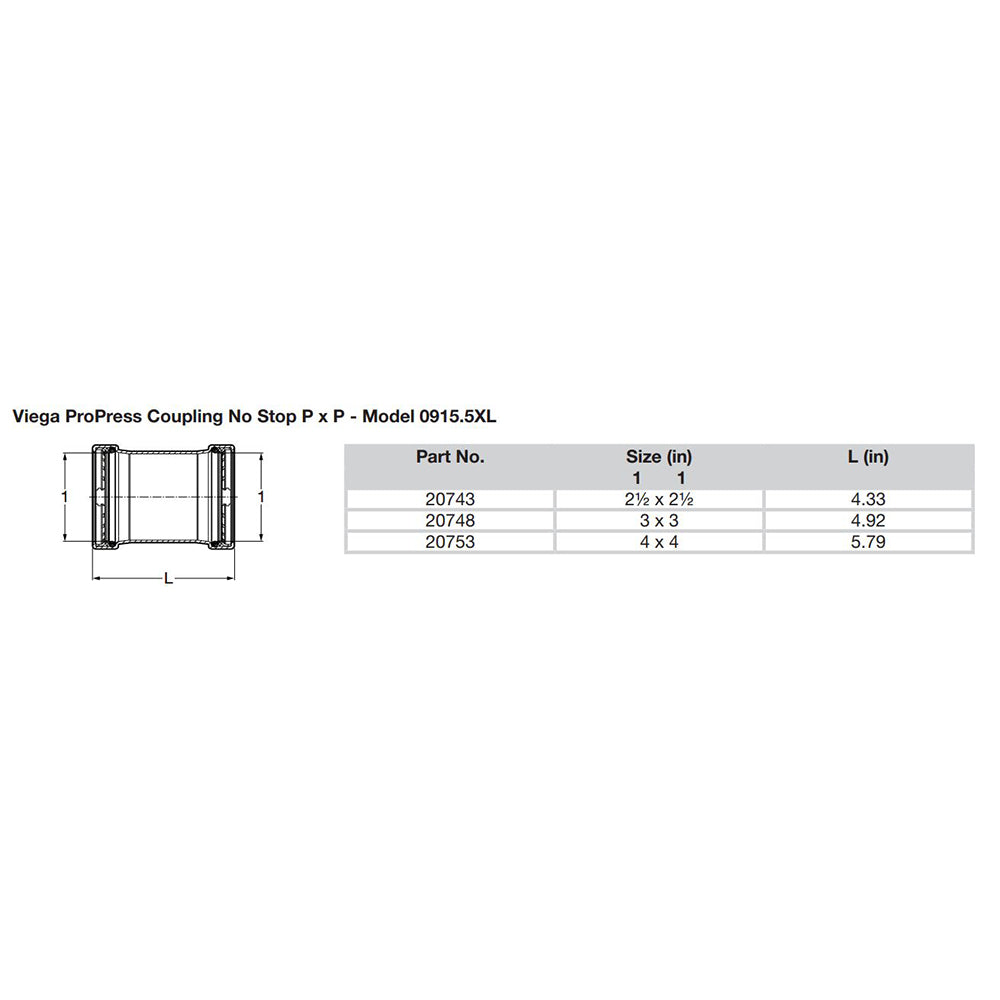Viega ProPress 2-1/2" Copper Coupling w/o Stop - Double Press Connection - Smart Connect Technology - Deckhand Marine Supply