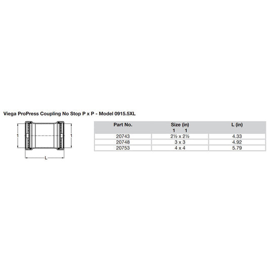 Viega ProPress 2-1/2" Copper Coupling w/o Stop - Double Press Connection - Smart Connect Technology - Deckhand Marine Supply