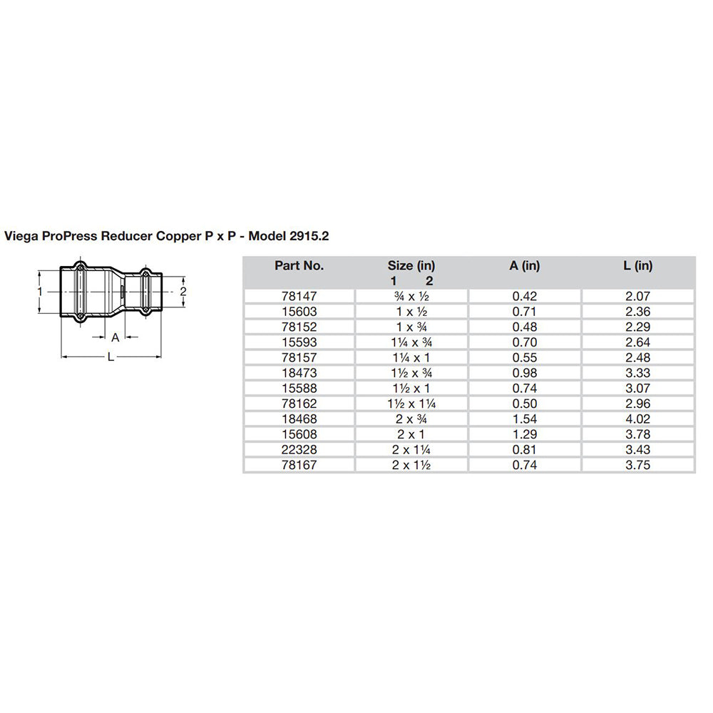 Viega ProPress 3/4" x 1/2" Copper Reducer - Double Press Connection - Smart Connect Technology - Deckhand Marine Supply