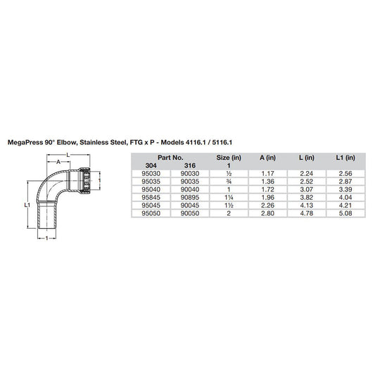 Viega MegaPress 1/2" 90 Stainless 304 Elbow - Street/Press Connection - Smart Connect Technology - Deckhand Marine Supply