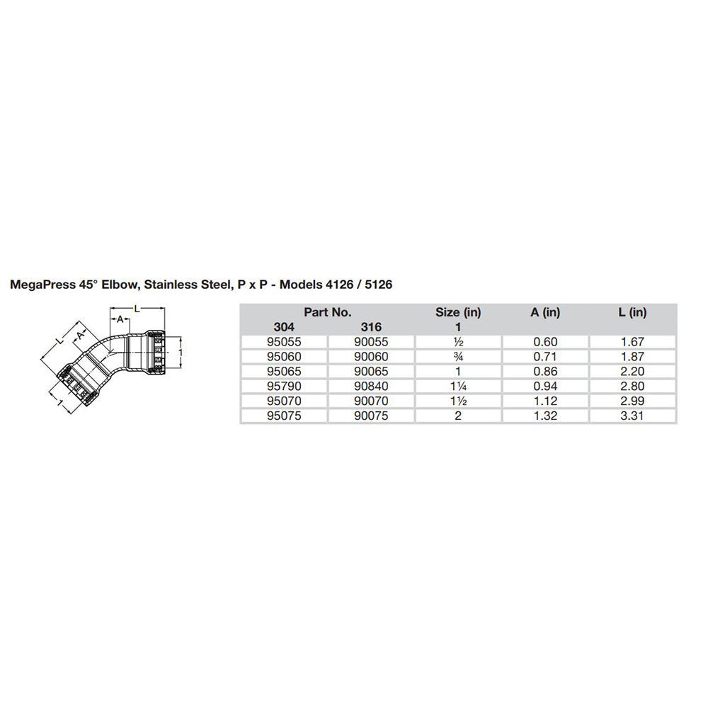 Viega MegaPress 1" 45 Stainless Steel 304 Elbow - Double Press Connection - Smart Connect Technology - Deckhand Marine Supply