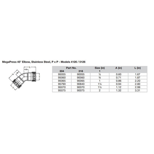 Viega MegaPress 1" 45 Stainless Steel 304 Elbow - Double Press Connection - Smart Connect Technology - Deckhand Marine Supply