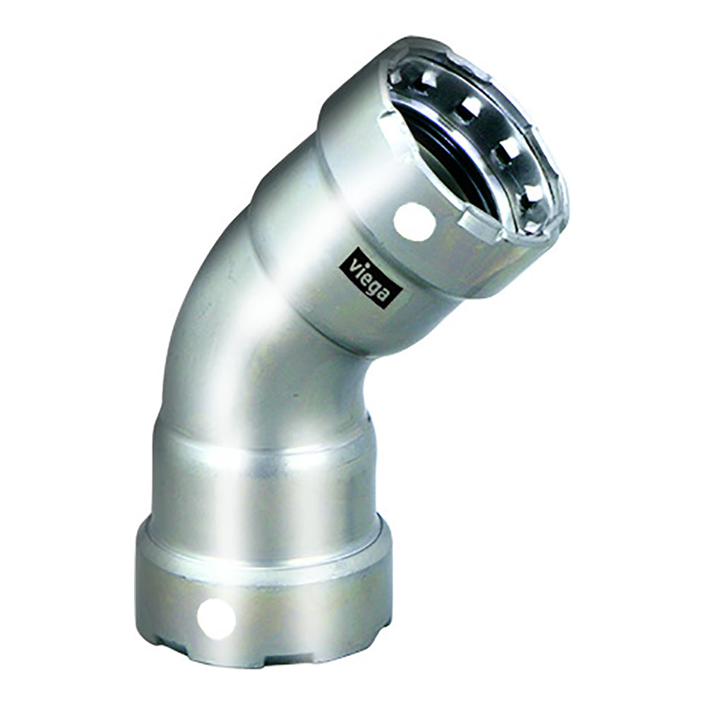 Viega MegaPress 1-1/2" 45 Stainless Steel 304 Elbow - Double Press Connection - Smart Connect Technology - Deckhand Marine Supply
