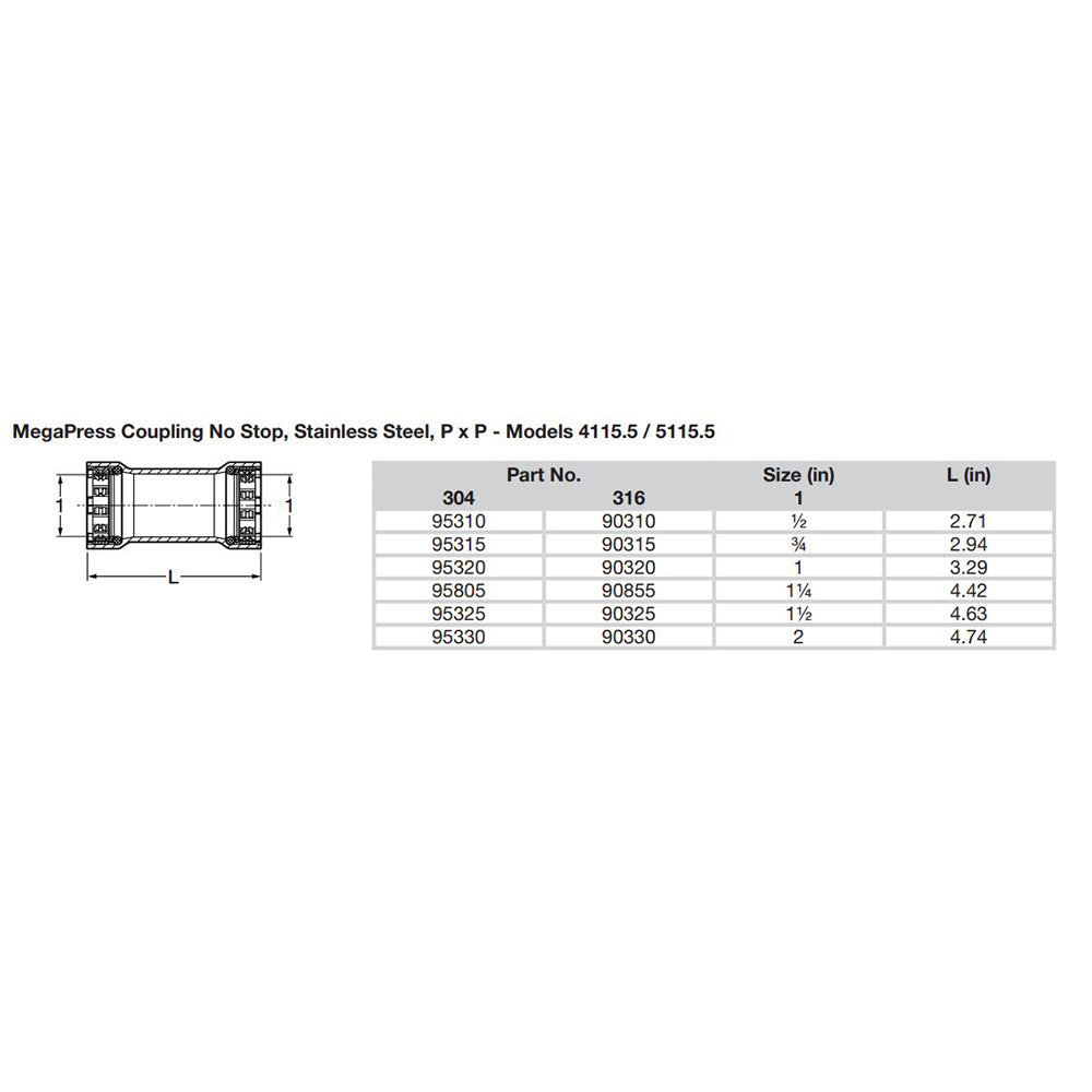 Viega MegaPress 1" Stainless Steel 304 Coupling w/o Stop - Double Press Connection - Smart Connect Technology - Deckhand Marine Supply