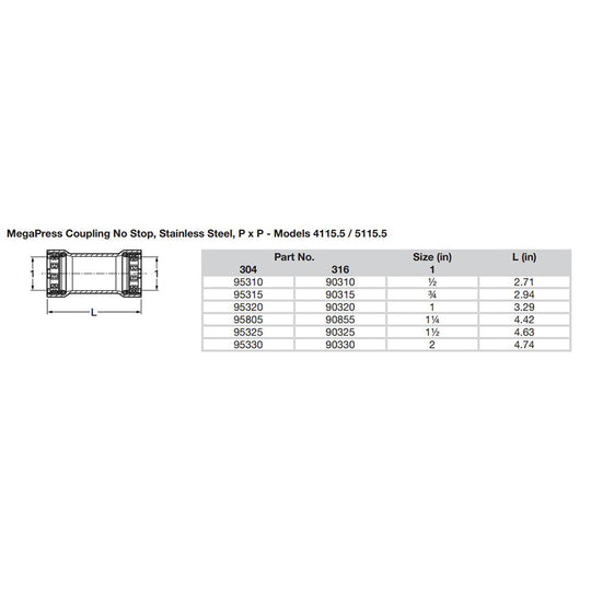 Viega MegaPress 1" Stainless Steel 304 Coupling w/o Stop - Double Press Connection - Smart Connect Technology - Deckhand Marine Supply