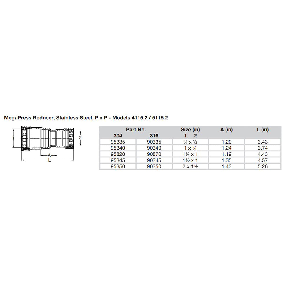 Viega MegaPress 1" x 3/4" Stainless Steel 304 Reducer - Double Press Connection - Smart Connect Technology - Deckhand Marine Supply