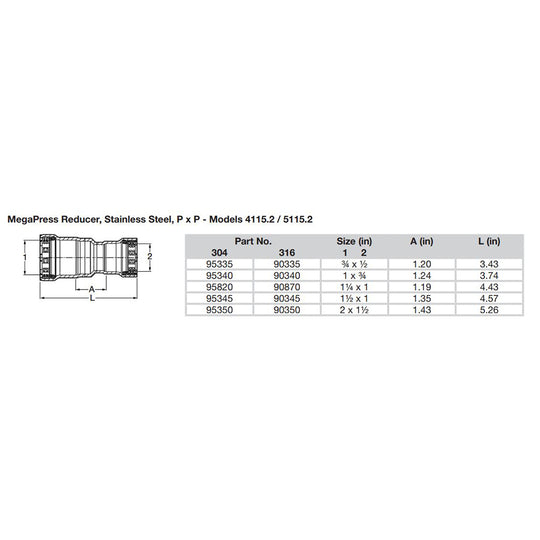 Viega MegaPress 1" x 3/4" Stainless Steel 304 Reducer - Double Press Connection - Smart Connect Technology - Deckhand Marine Supply